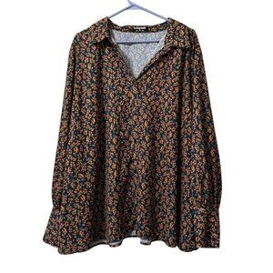 Fashion Union Tunic Top Blouse Size 22 Long Sleeve Polyester Floral Cottagecore
